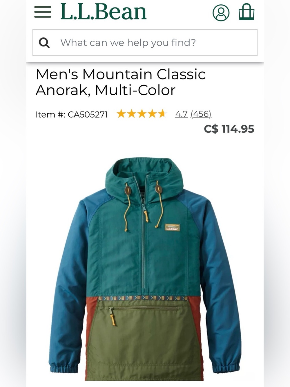 LL Bean Mountain Classic Anorak